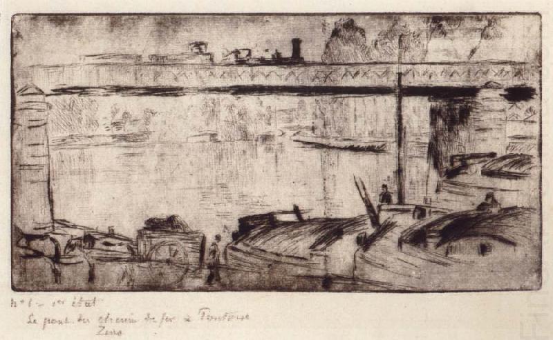 The railway bridge at Pontoise, Camille Pissarro